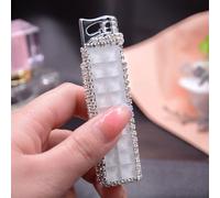 JIANCHEN Rhinestone Bling Pink Flame Cool Metal Refillable Butane Lighter, Girls Lighter for Women Lady Wife Gift, White