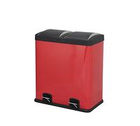 jiande Dual Recycling Bin 60L Rubbish Bin Stainless Steel | Food Waste Pedal Bin | Plastic Lids | 2X30 Litre Removable Compartments to Separate Waste (Color : Red)