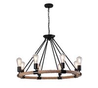 Jiande Hemp Rope Chandelier, Black Finish, 8 Lights, Diam 33" Inch, Rustic Country Style, Kitchen Dining Room