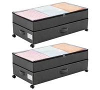 JIANFA 2Pack 80L Under Bed Storage on Wheels for Clothing, Shoes | 38CM High XXL Rolling Under Bed Storage Bag with Zip, Simple Assembly Under Bed Storage Box with Lid & Label
