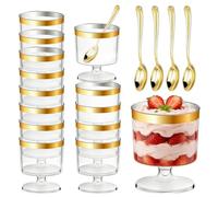 JIANFA Dessert Cups 50 Pack, 5 oz Disposable Plastic Cups for Parties, Mini Parfait Cups with Spoons Included, Champagne Glasses for Birthday Table Settings,Weddings and New Year’s Eve