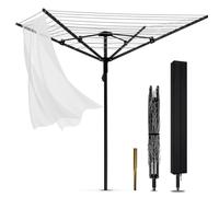 JIANFA Rotary Washing Line, 4 Arm 50M Folding Clothes Airer Outdoor with Ground Spike & Cover | Heavy Duty | Adjustable Height Clothes Drying Rack for Laundry Outdoor Garden