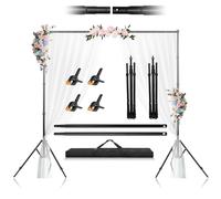 Jiang&Rong 2.6 x 3m/8.5 x 10ft Portable Photo Backdrop Stand Kit, Adjustable Backdrop Frame with Carrying Bag for Wedding, Birthday, Party, Photography