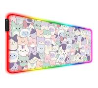 JIANG100 RGB Pink Cat Gaming Desk Mat, Kawaii Cute Computer Keyboard Laptop LED Large Extended Light Up Office Mouse Pad, XL