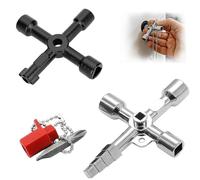 JIANGBINGREN 2 PCS Multifunction Panel Keys, 4-Way Utility Key & 7 in 1 Radiator Key with Bit, Universal CrossKey for Electric/Elevator/Cupboard/Cabinet, Water/Gas Meter Opening