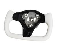 JIANGGAI Yoke Racing Steering Wheel, White Microfiber Leather without Front Trim for Tesla Model 3/Y 2017-2023 With Heating Function