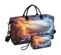 JiangGgen Baseball Water Fire Quilted Weekender Travel Bag with Toiletry Bag Gym Tote Handbag Carry On Duffel Bags-2Pack