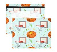 JiangGgen Basketballs 2 Pack 3 Ring Binder Pencil Pouch,Binder Pencil Case with Clear Window Zipper Big Capacity Pencil Bags
