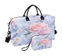 JiangGgen Beautiful Flowers Quilted Weekender Travel Bag with Toiletry Bag Gym Tote Handbag Carry On Duffel Bags-2Pack