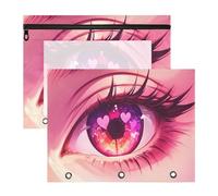JiangGgen Beautiful Girl's Eyes 2 Pack 3 Ring Binder Pencil Pouch,Binder Pencil Case with Clear Window Zipper Big Capacity Pencil Bags