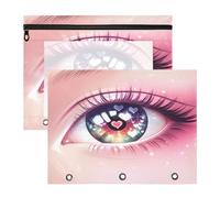 JiangGgen Beautiful Girl's Eyes 2 Pack 3 Ring Binder Pencil Pouch,Binder Pencil Case with Clear Window Zipper Big Capacity Pencil Bags