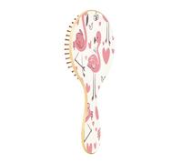 JiangGgen Beautiful Heart Flamingo Natural Wooden Rubber Hair Brush,Gentle Massage with Ergonomic Detangling Hair Brush for Thick Curly Thin Long Short Hair Makes Hair Smooth