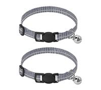 JiangGgen Black and Grey Check Dog Collar and Cat Collar with Bell,Adjustable Buckle Soft Pets Collar for Small Medium Dogs & Cats