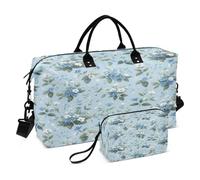 JiangGgen Blue Flowers Quilted Weekender Travel Bag with Toiletry Bag Gym Tote Handbag Carry On Duffel Bags-2Pack
