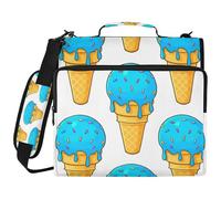 JiangGgen Blue Ice Cream 3 Ring Binder Organiser with Shoulder Strap 2 Inch 500 Sheets Capacity Multiple Pockets Zipper Binder