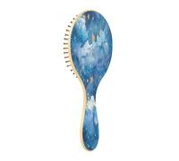 JiangGgen Blue Star Texture Natural Wooden Rubber Hair Brush,Gentle Massage with Ergonomic Detangling Hair Brush for Thick Curly Thin Long Short Hair Makes Hair Smooth