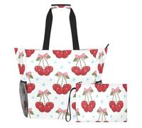 JiangGgen Bow and Cherries Beach Tote,Waterproof Beach Totes Bag Pool Bag