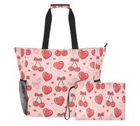 JiangGgen Bow and Cherries Beach Tote,Waterproof Beach Totes Bag Pool Bag