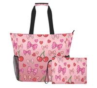 JiangGgen Bow and Cherries Beach Tote,Waterproof Beach Totes Bag Pool Bag