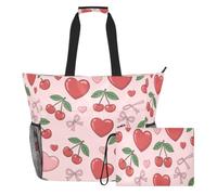 JiangGgen Bow and Cherries Beach Tote,Waterproof Beach Totes Bag Pool Bag