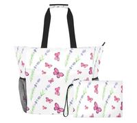 JiangGgen Butterflies and Flowers Beach Tote,Waterproof Beach Totes Bag Pool Bag