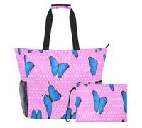 JiangGgen Butterflies Beach Tote,Waterproof Beach Totes Bag Pool Bag