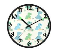 JiangGgen Cartoon Dinosaur Glow in The Dark Wall Clock,12 Inch Round Silent Non Ticking Wall Clock Sound Control Light Up Battery Operated Clocks