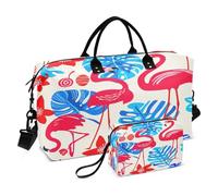 JiangGgen Cartoon Flamingo Quilted Weekender Travel Bag with Toiletry Bag Gym Tote Handbag Carry On Duffel Bags-2Pack