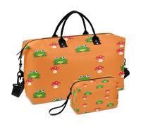 JiangGgen Cartoon Frog Quilted Weekender Travel Bag with Toiletry Bag Gym Tote Handbag Carry On Duffel Bags-2Pack
