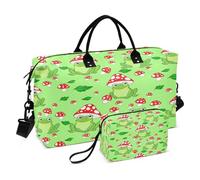 JiangGgen Cartoon Frog Quilted Weekender Travel Bag with Toiletry Bag Gym Tote Handbag Carry On Duffel Bags-2Pack