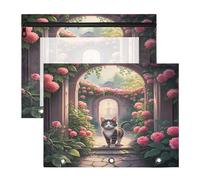 JiangGgen Cat in The Garden 2 Pack 3 Ring Binder Pencil Pouch,Binder Pencil Case with Clear Window Zipper Big Capacity Pencil Bags