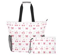 JiangGgen Cherries and Bows Beach Tote,Waterproof Beach Totes Bag Pool Bag