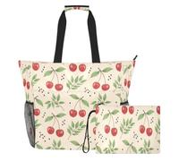 JiangGgen Cherries Beach Tote,Waterproof Beach Totes Bag Pool Bag