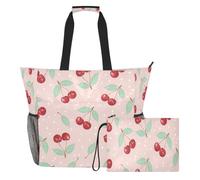 JiangGgen Cherries Beach Tote,Waterproof Beach Totes Bag Pool Bag