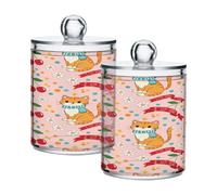 JiangGgen Cherry Cat 2PC Airtight Transparent Plastic Storage Jars With Storage Lids,Food Storage Containers Plastic Can Store Food Herbs Tea Etc
