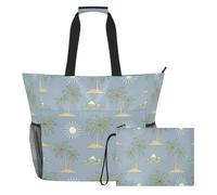 JiangGgen Coconut Tree Island Beach Tote,Waterproof Beach Totes Bag Pool Bag