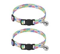 JiangGgen Color Puzzle Dog Collar and Cat Collar with Bell,Adjustable Buckle Soft Pets Collar for Small Medium Dogs & Cats