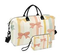JiangGgen Colorful Bow Stripes Quilted Weekender Travel Bag with Toiletry Bag Gym Tote Handbag Carry On Duffel Bags-2Pack