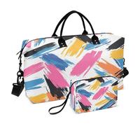 JiangGgen Colorful Brush Strokes Quilted Weekender Travel Bag with Toiletry Bag Gym Tote Handbag Carry On Duffel Bags-2Pack