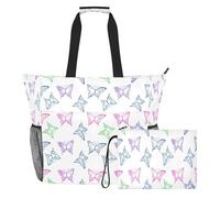 JiangGgen Colorful Butterflies Beach Tote,Waterproof Beach Totes Bag Pool Bag
