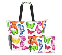 JiangGgen Colorful Butterflies Beach Tote,Waterproof Beach Totes Bag Pool Bag