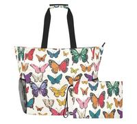 JiangGgen Colorful Butterflies Beach Tote,Waterproof Beach Totes Bag Pool Bag