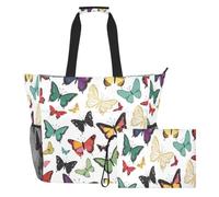 JiangGgen Colorful Butterflies Beach Tote,Waterproof Beach Totes Bag Pool Bag
