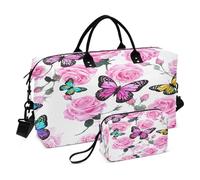 JiangGgen Colorful Butterflies Quilted Weekender Travel Bag with Toiletry Bag Gym Tote Handbag Carry On Duffel Bags-2Pack