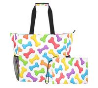 JiangGgen Colorful Dog Bones Beach Tote,Waterproof Beach Totes Bag Pool Bag