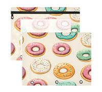 JiangGgen Colorful Doughnut 2 Pack 3 Ring Binder Pencil Pouch,Binder Pencil Case with Clear Window Zipper Big Capacity Pencil Bags