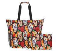 JiangGgen Colorful Sugar Skulls Beach Tote,Waterproof Beach Totes Bag Pool Bag