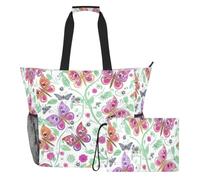 JiangGgen Colourful Butterflies Beach Tote,Waterproof Beach Totes Bag Pool Bag