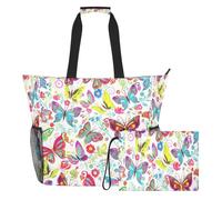 JiangGgen Colourful Butterflies Beach Tote,Waterproof Beach Totes Bag Pool Bag