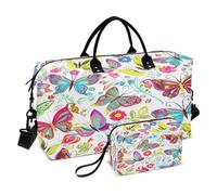 JiangGgen Colourful Butterflies Quilted Weekender Travel Bag with Toiletry Bag Gym Tote Handbag Carry On Duffel Bags-2Pack